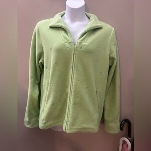 Women's Green & Blue  Fleece  Embroidered Floral Spring Jacket Denim&Co 1X